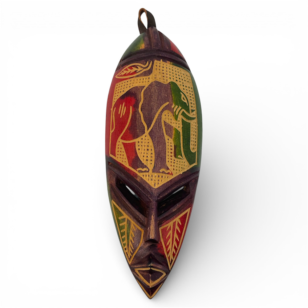 Hand Carved Wood Tribal Mask Elephant Wall Hanging 10 In Boho Safari Decor Art